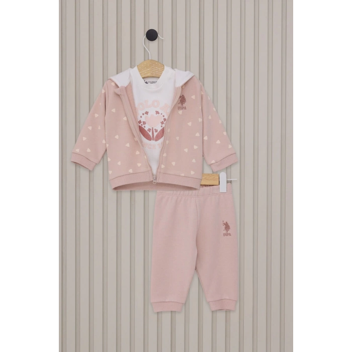 US POLO KIZ BEBEK 3LU TAKIM - TOZ PEMBE