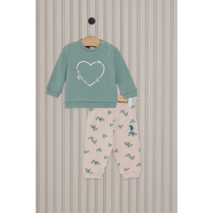 US POLO KIZ BEBEK UZUN KOL 2LI TAKIM - SU YEŞİLİ