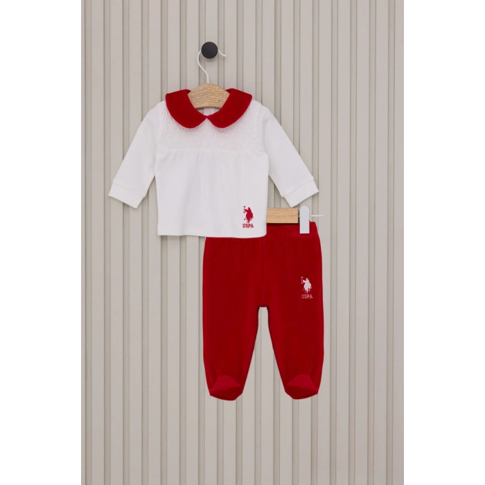 US POLO KIZ BEBEK UZUN KOL 2LI TAKIM - KREM