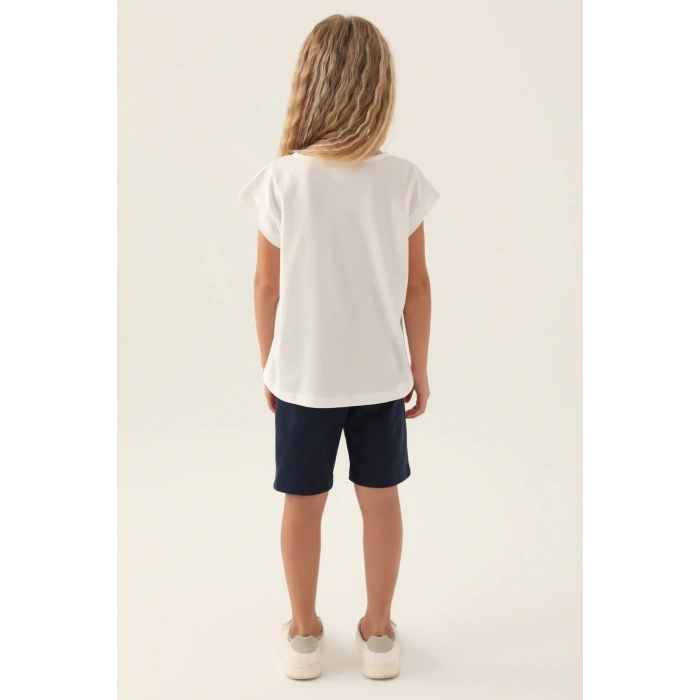 KIZ ÇOCUK BERMUDA TAKIM - KREM LACİVERT