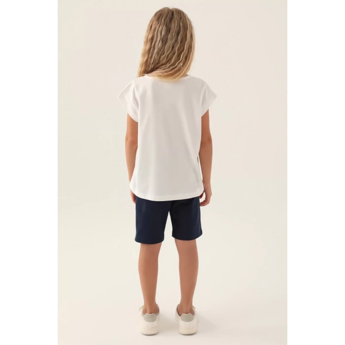 KIZ GARSON BERMUDA TAKIM - KREM LACİVERT