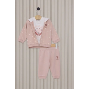US POLO KIZ BEBEK 3LU TAKIM - TOZ PEMBE