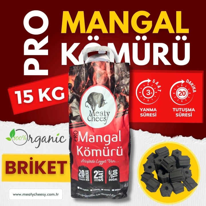 Meaty&Cheesy Firehex Bio Karbon Mangal & Barbekü Kömürü (Briket) - 15 kg