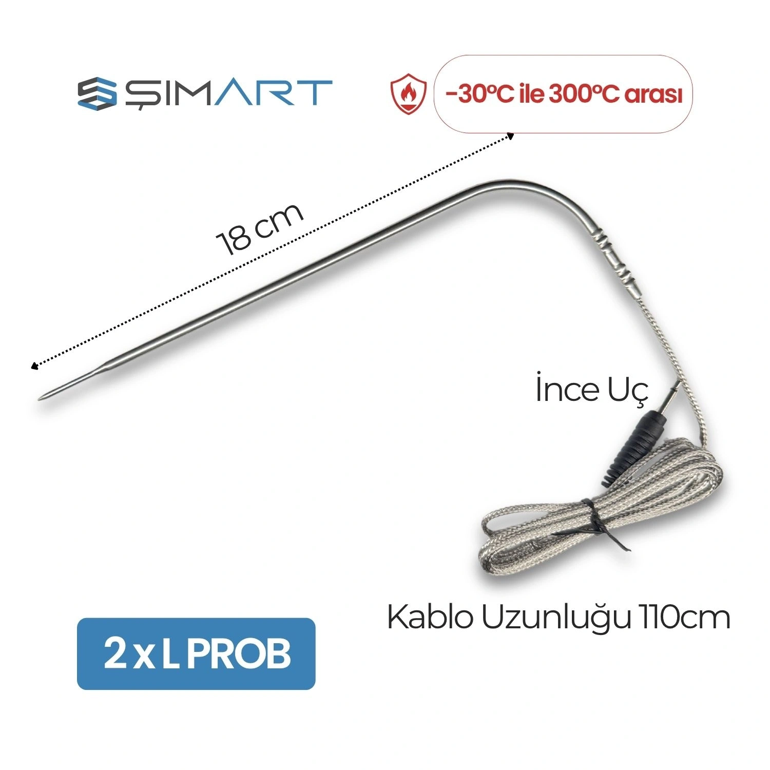 Şımart Akıllı Gıda Termometresi 4 Prob Bluetooth 5.0 Mobil Uygulama -30°C~300°C Ölçüm Aralığı