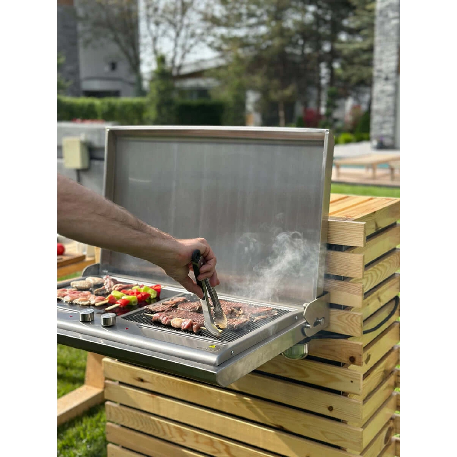 Antiq Savor Elektrikli Cam Barbekü - Çiftli - Düz+Düz Cam - Sliver Inox (76,5 cm)