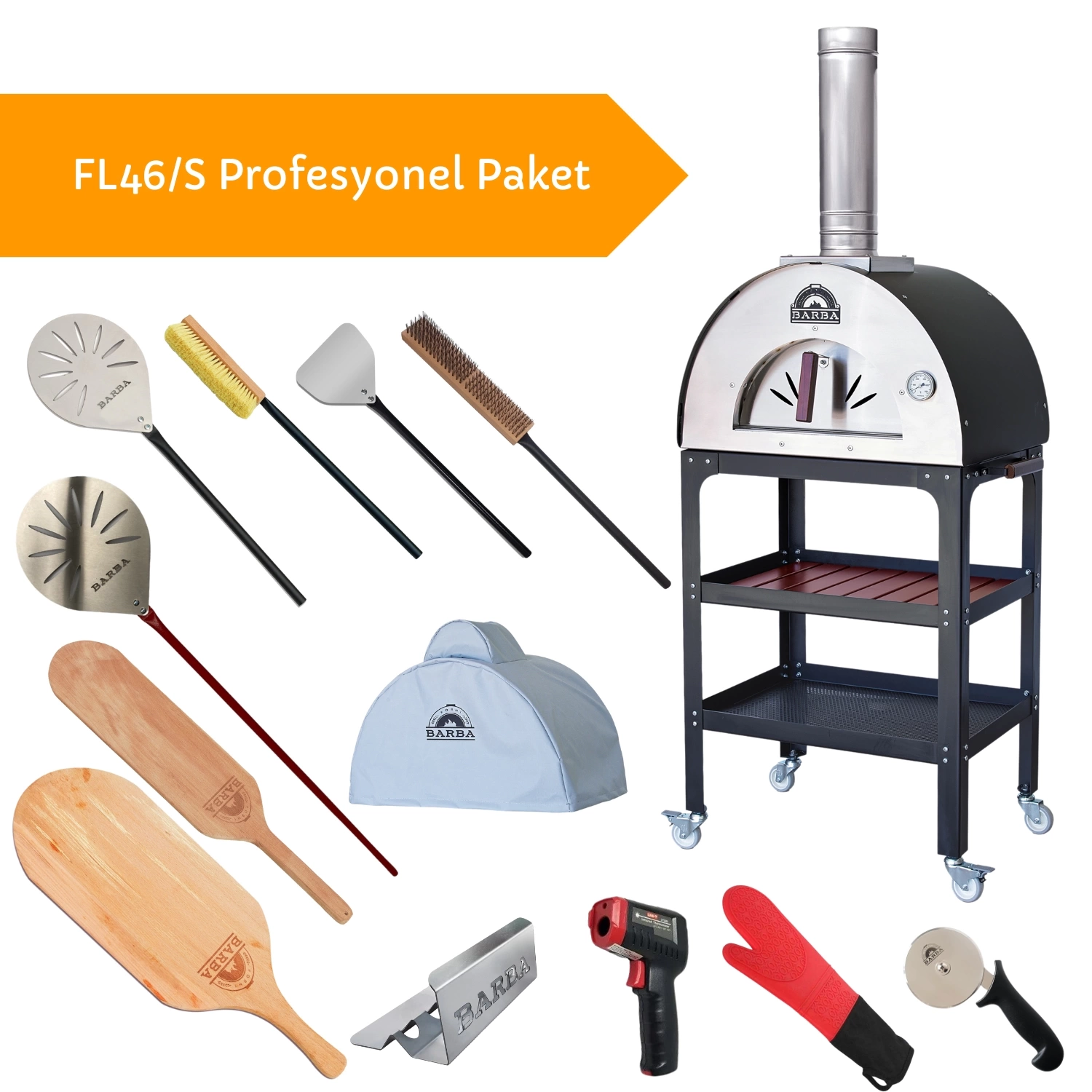 Barba FL-46/S Sehpalı Profesyonel Paket Taş Fırın Seti 14 Parça