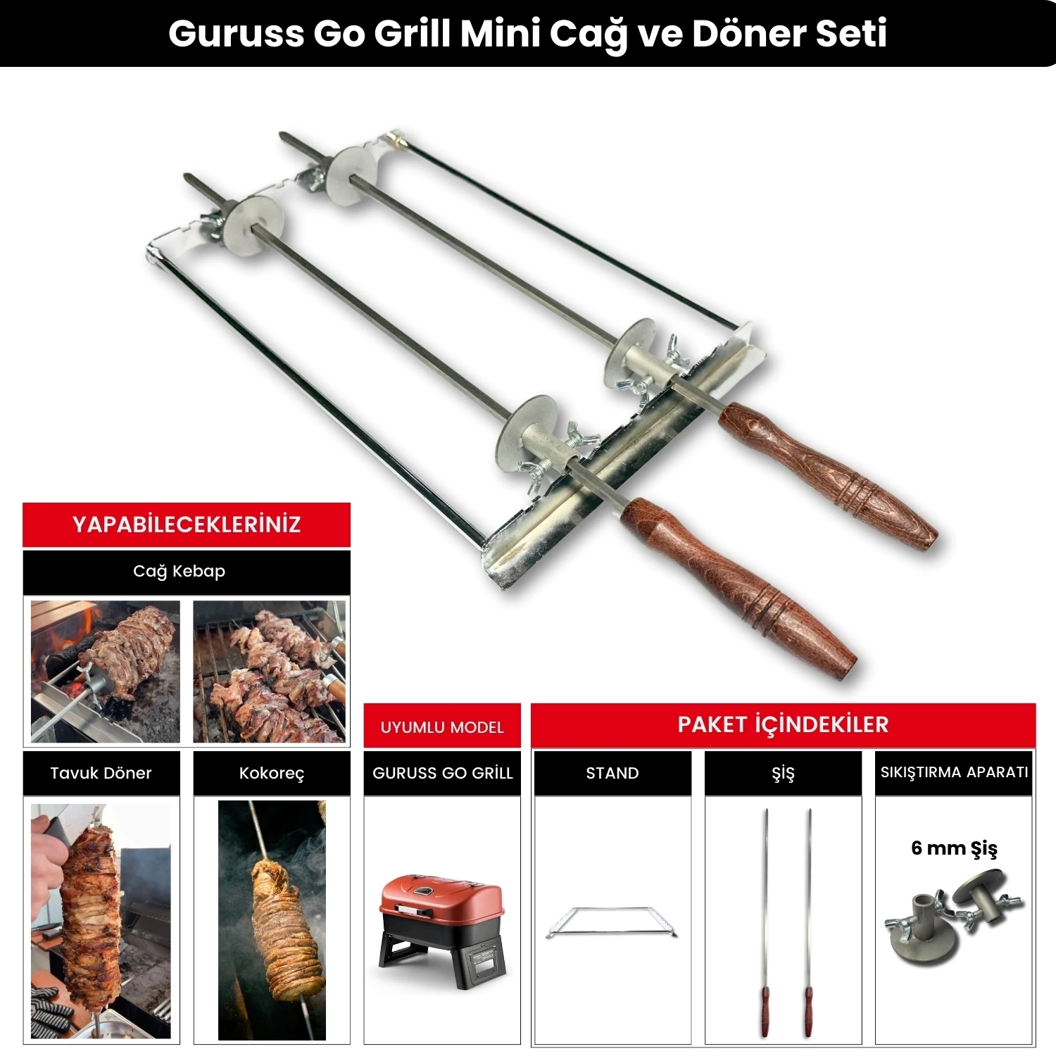 Barbekü Mangal Mini Cağ Döner, Et Döner ve Tavuk Döner Seti (Guruss Go Grill)