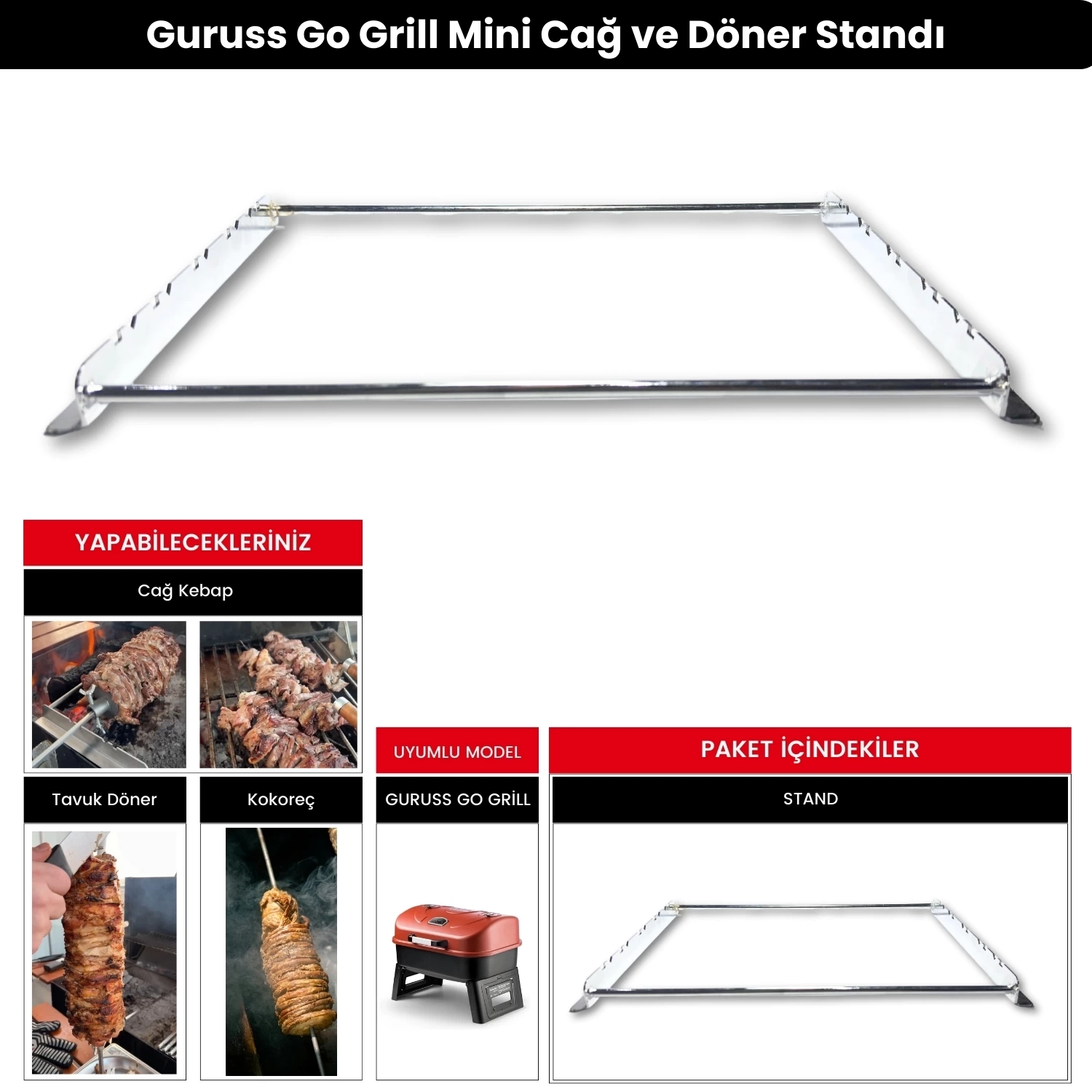 Barbekü Mangal Mini Cağ ve Döner Şiş Standı (Krom Kaplı) (Guruss Go Grill)
