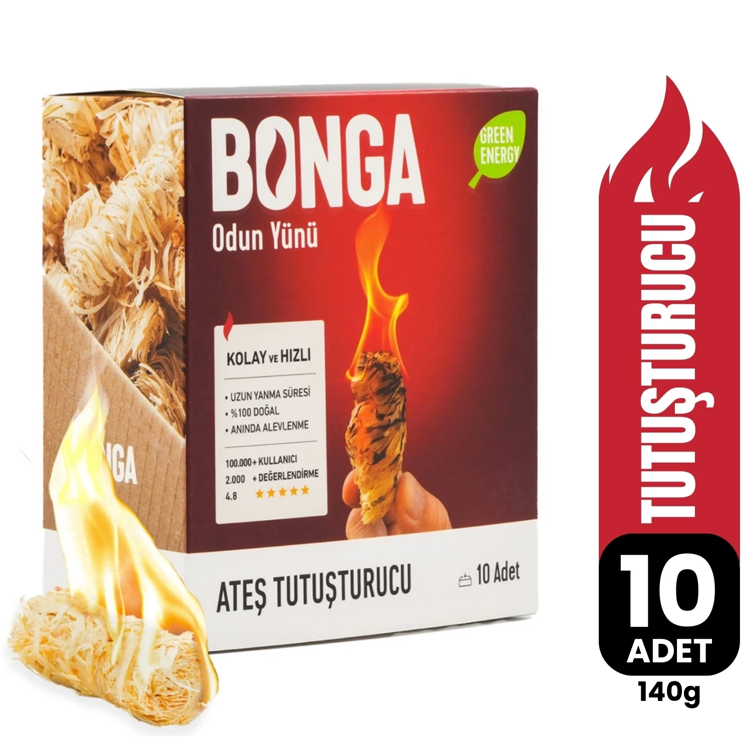 Bonga Odun Yünü Ateş Tutuşturucu (10 Adet) - 140 g
