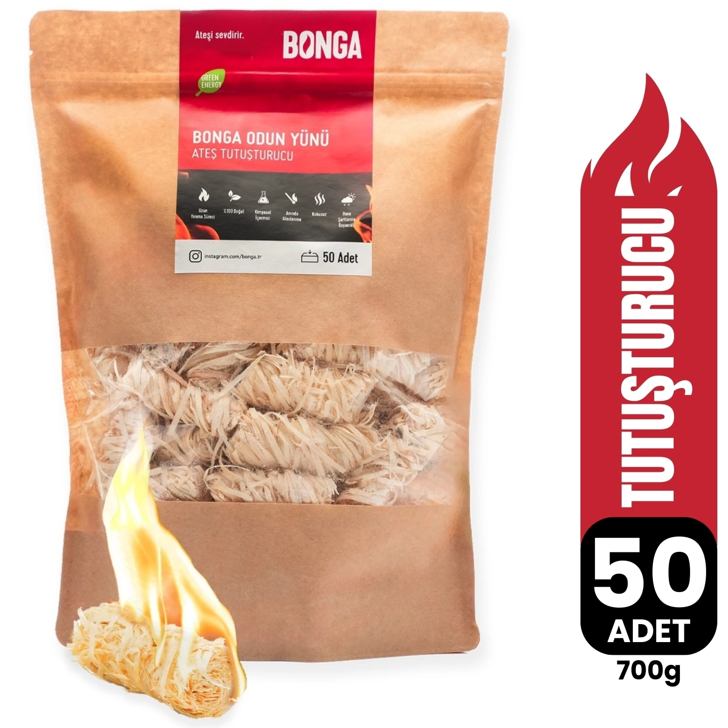 Bonga Odun Yünü Ateş Tutuşturucu (50 Adet) - 700 g