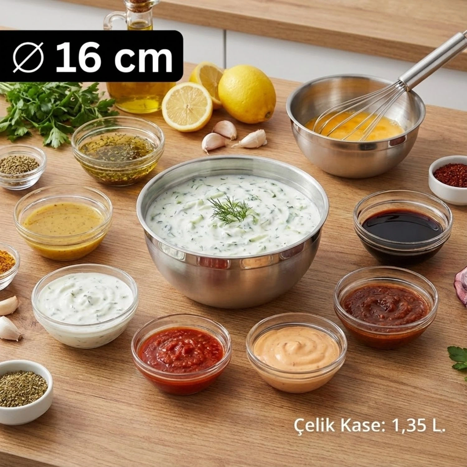 Çelik Kase 16 cm (1.35 L) - Sos Çırpma Kasesi