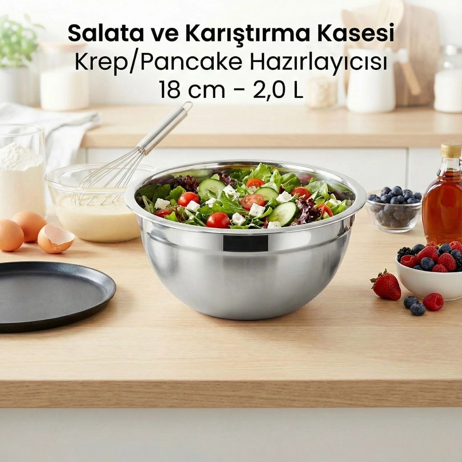 Çelik Kase 18 cm (2 L) - Salata ve Karıştırma Kasesi