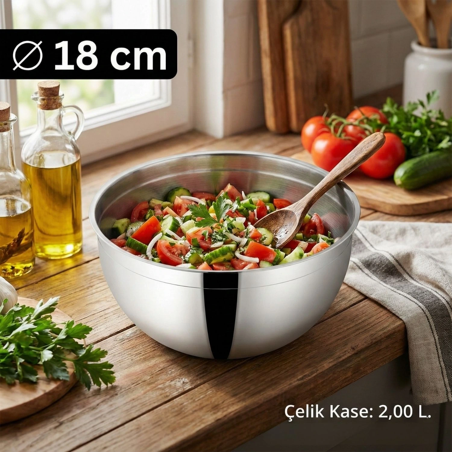Çelik Kase 18 cm (2 L) - Salata ve Karıştırma Kasesi