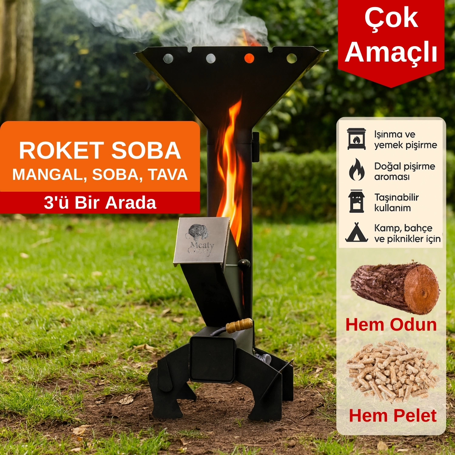 Çok Fonksiyonlu Izgaralı Roket Pelet Sobası ve Odun Sobası - Rocket Grill