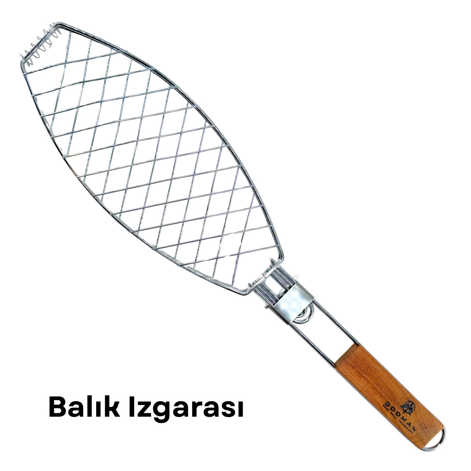 Dooman Paslanmaz Çelik Balık Izgara Teli Ahşap Saplı 30x13 cm Izgara Alanı - 318g