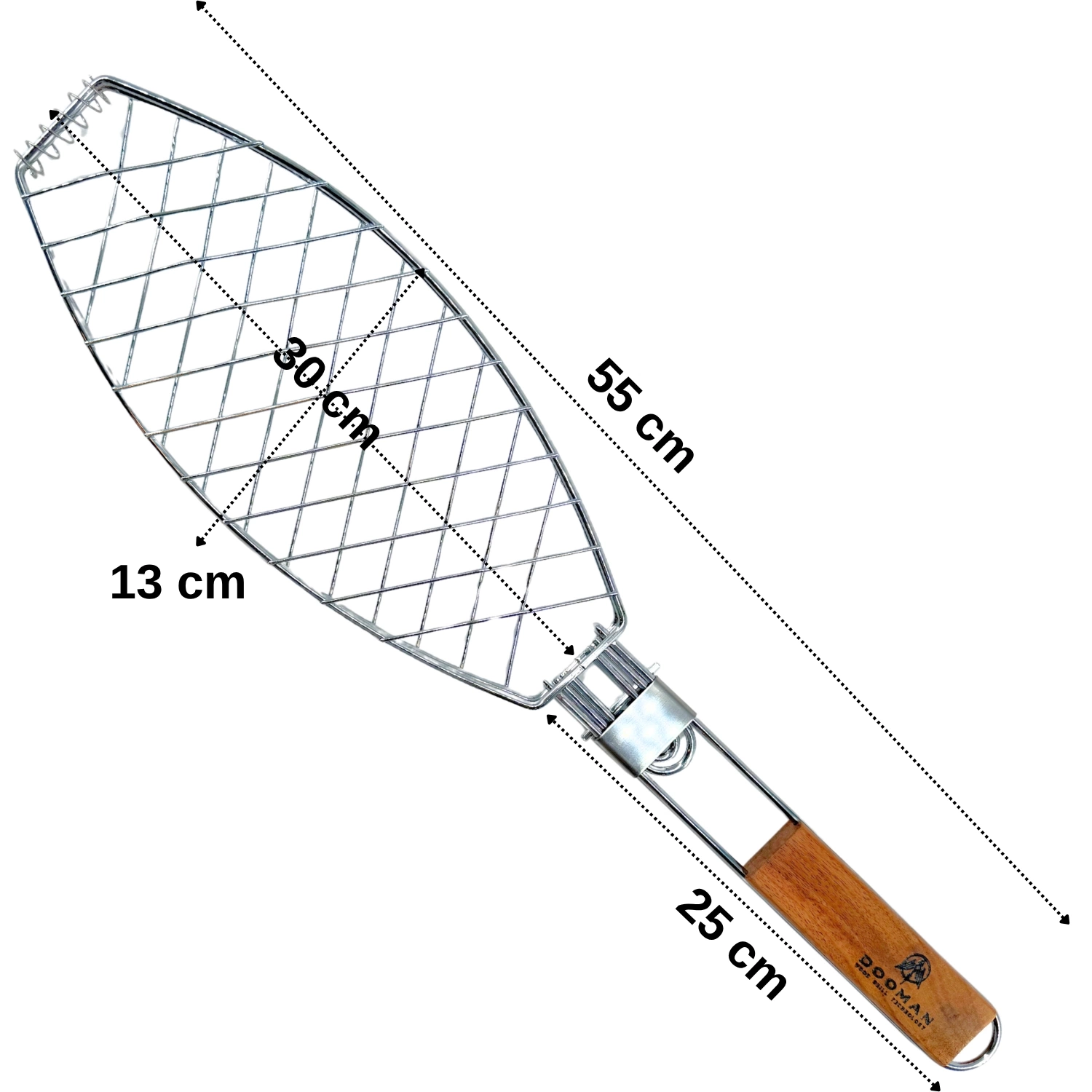 Dooman Paslanmaz Çelik Balık Izgara Teli Ahşap Saplı 30x13 cm Izgara Alanı - 318g