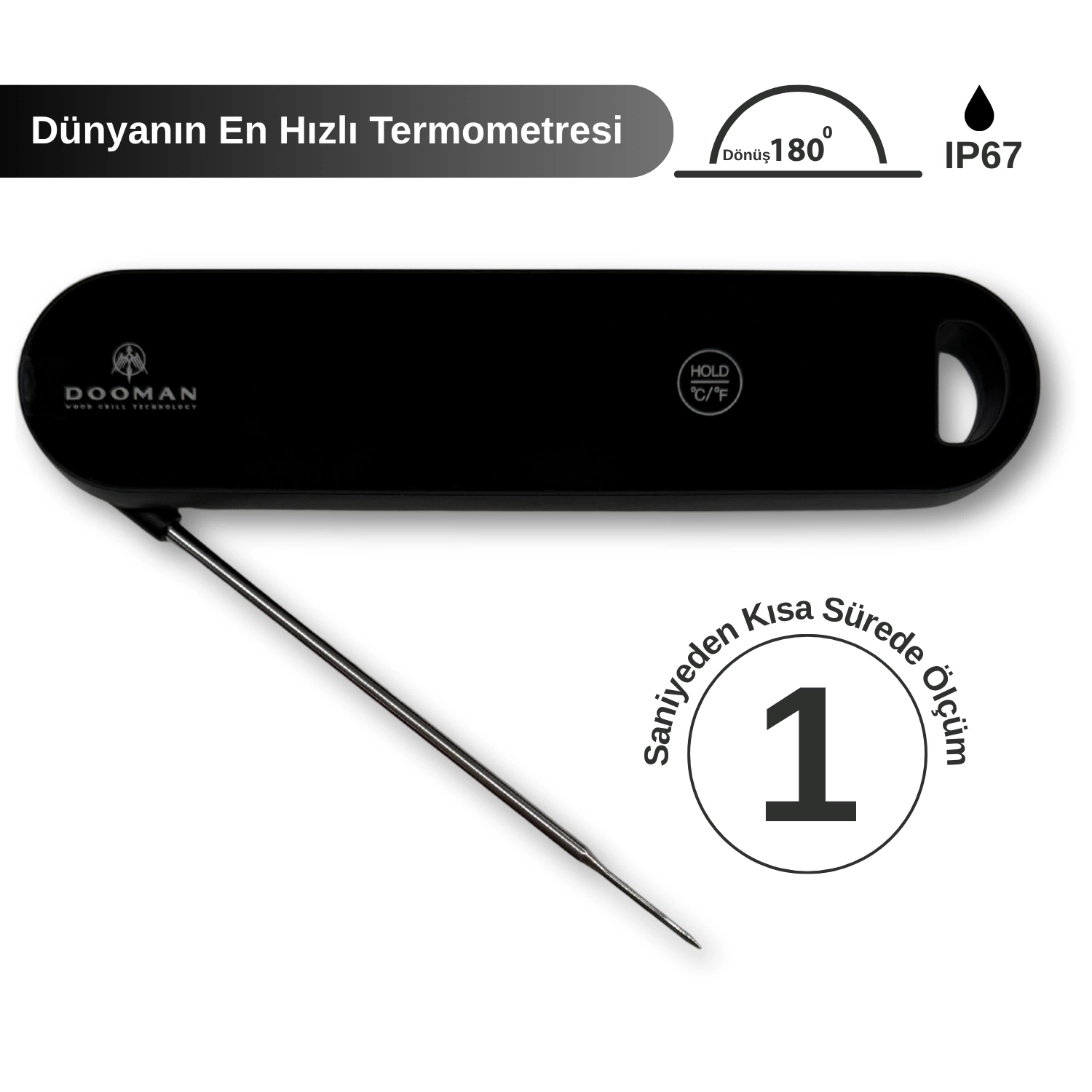 Dooman Ultra Hızlı Et ve Sıvı Sıcaklık Ölçme Termometresi (1sden Kısa)