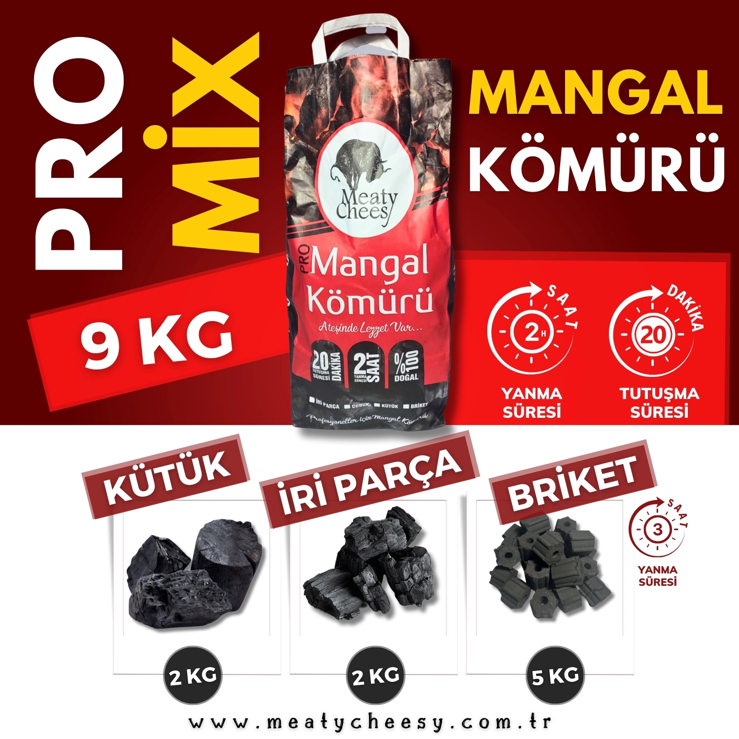 Meaty&Cheesy Mix Bio Karbon Mangal & Barbekü Kömürü (Karışık) - 9 kg