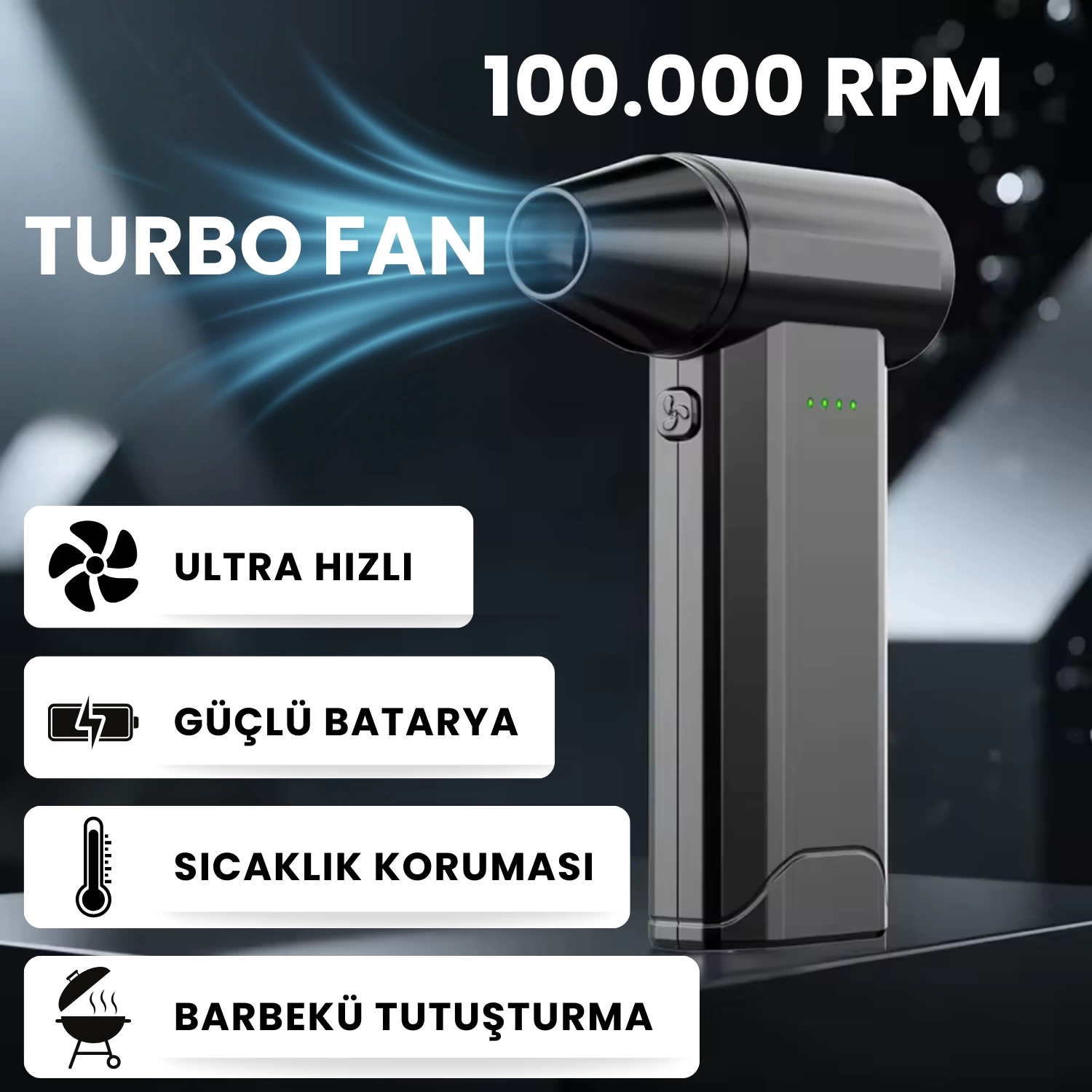Şarjlı 100.000 RPM Mini Turbo Fan | Güçlü Sessiz Üfleyici, Kamp ve Seyahat İçin