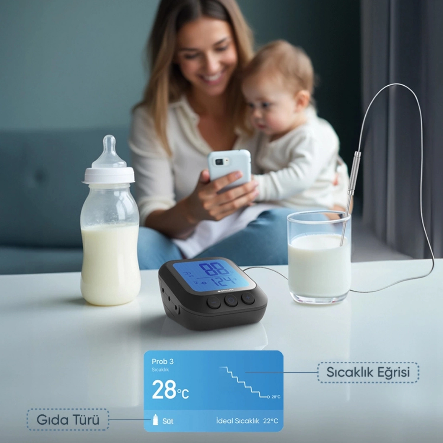 Şımart Akıllı Gıda Termometresi 4 Prob Bluetooth 5.0 Mobil Uygulama -30°C~300°C Ölçüm Aralığı