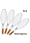 Dooman 4lü Paslanmaz Çelik Balık Izgara Teli Ahşap Saplı 30x13 cm Izgara Alanı - 318g