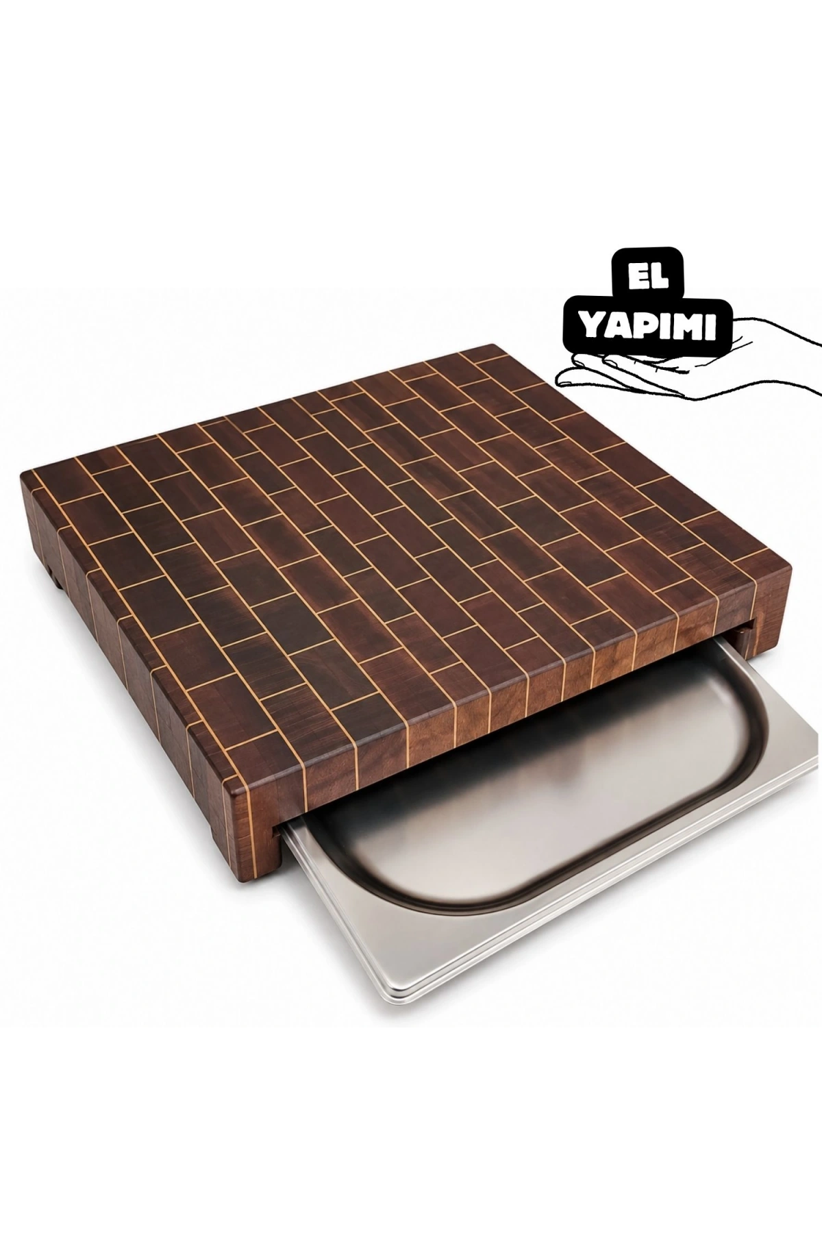 Tepsili End Grain Kesme Tahtası - Maun ve Dişbudak
