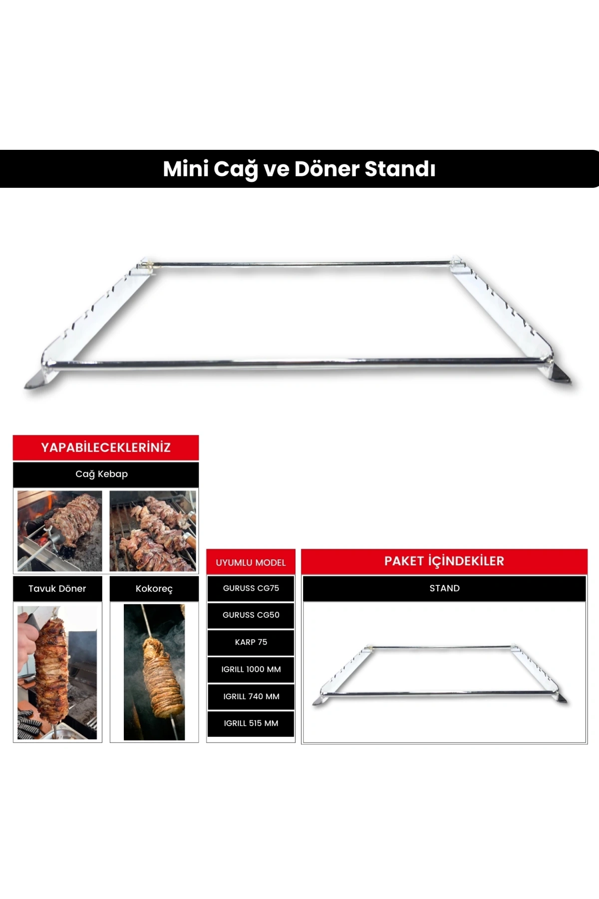 Barbekü Mangal Mini Cağ ve Döner Şiş Standı (Krom Kaplı)