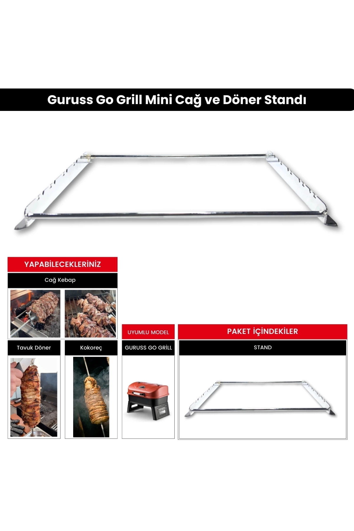 Barbekü Mangal Mini Cağ ve Döner Şiş Standı (Krom Kaplı) (Guruss Go Grill)