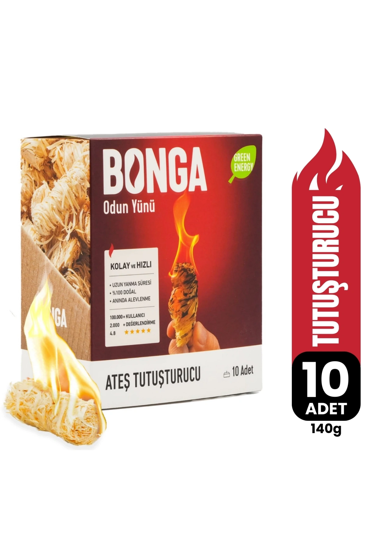 Bonga Odun Yünü Ateş Tutuşturucu (10 Adet) - 140 g
