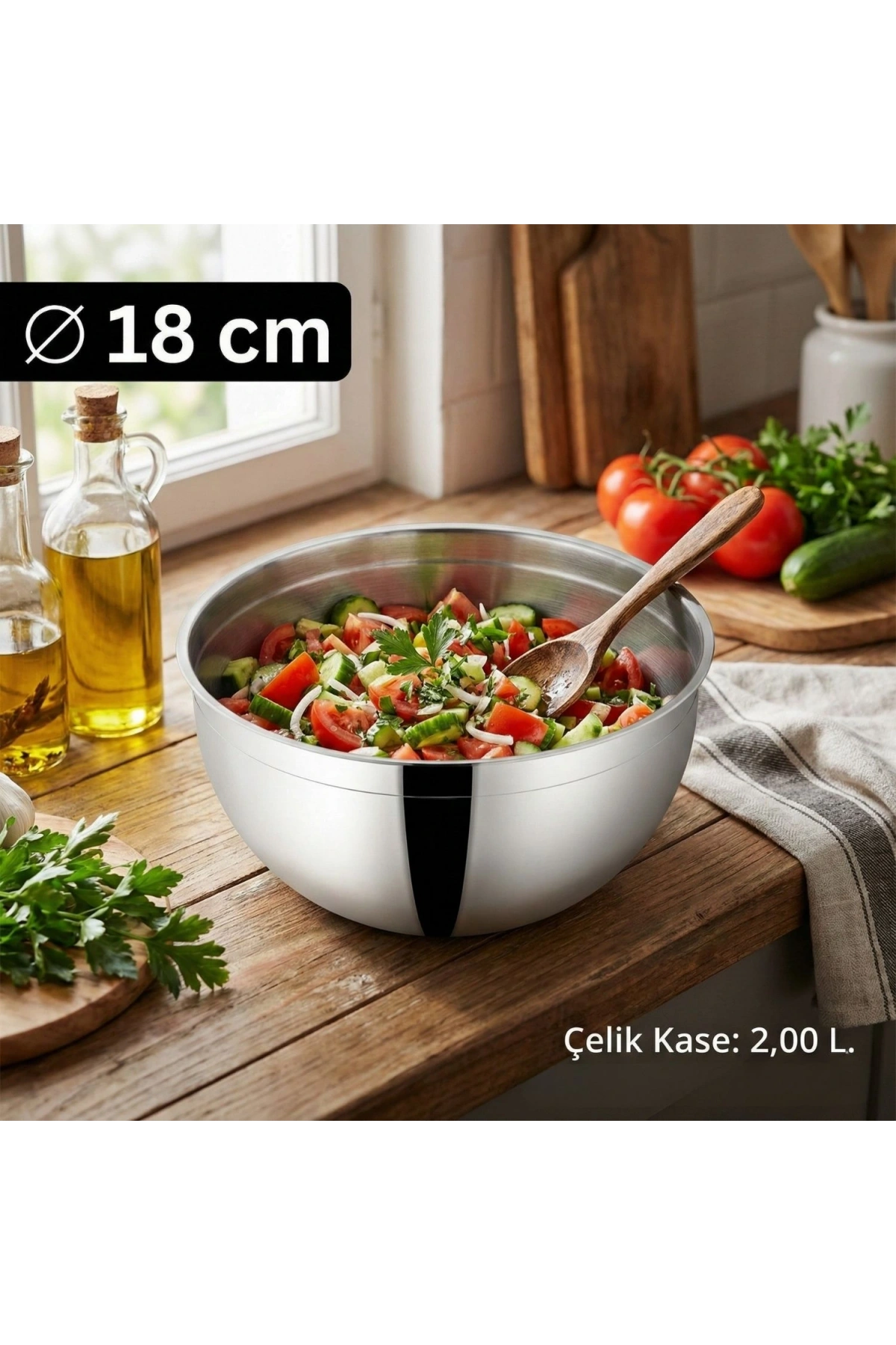 Çelik Kase 18 cm (2 L) - Salata ve Karıştırma Kasesi