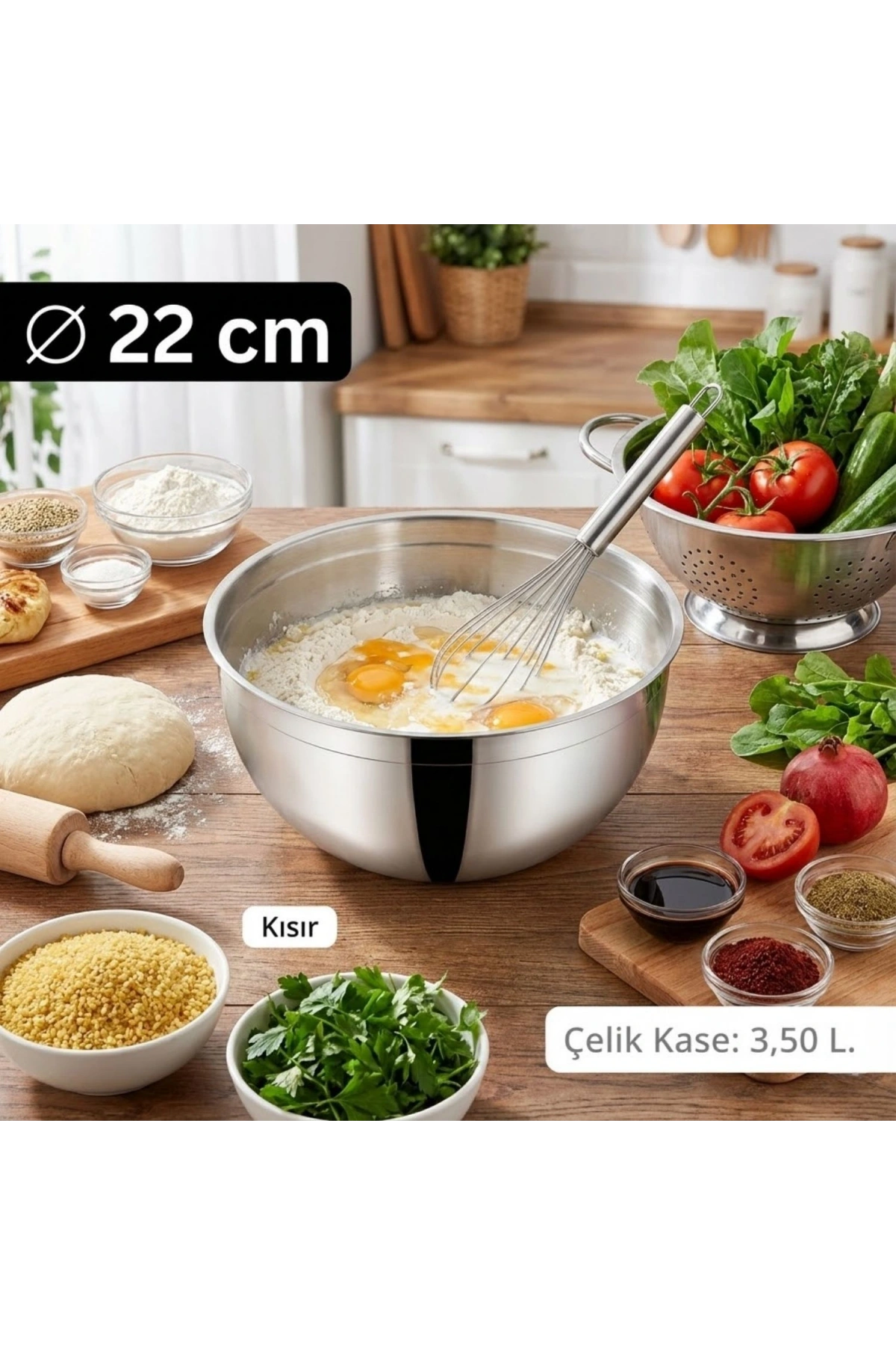Çelik Kase 22 cm (3.5 L) - Makarna ve Meyve Hazırlama Kasesi