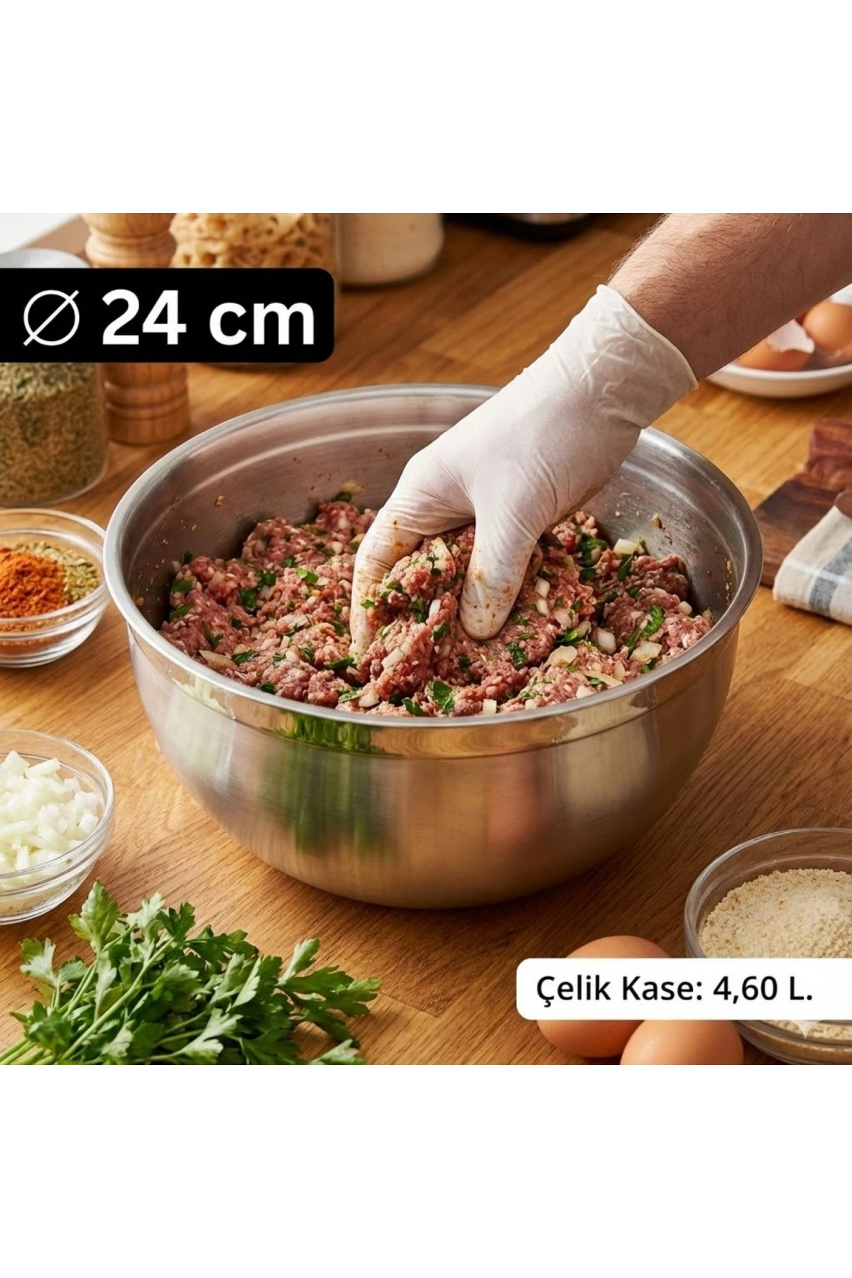 Çelik Kase 24 cm (4.6 L) - Hamur Yoğurma ve Çok Amaçlı Karıştırma Kabı