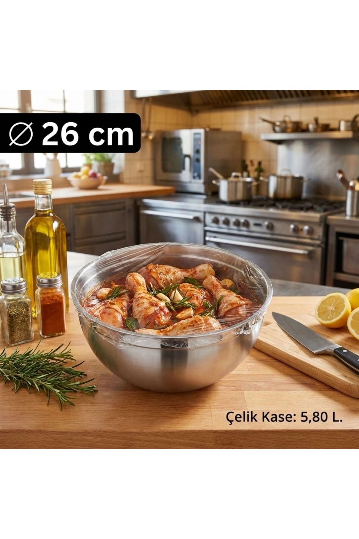 Çelik Kase 26 cm (5.8 L) - Profesyonel Hazırlık ve Marine Kabı