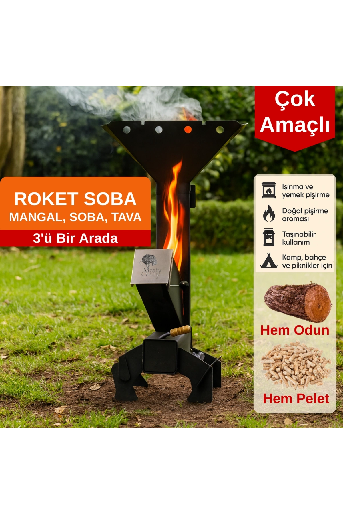 Çok Fonksiyonlu Izgaralı Roket Pelet Sobası ve Odun Sobası - Rocket Grill