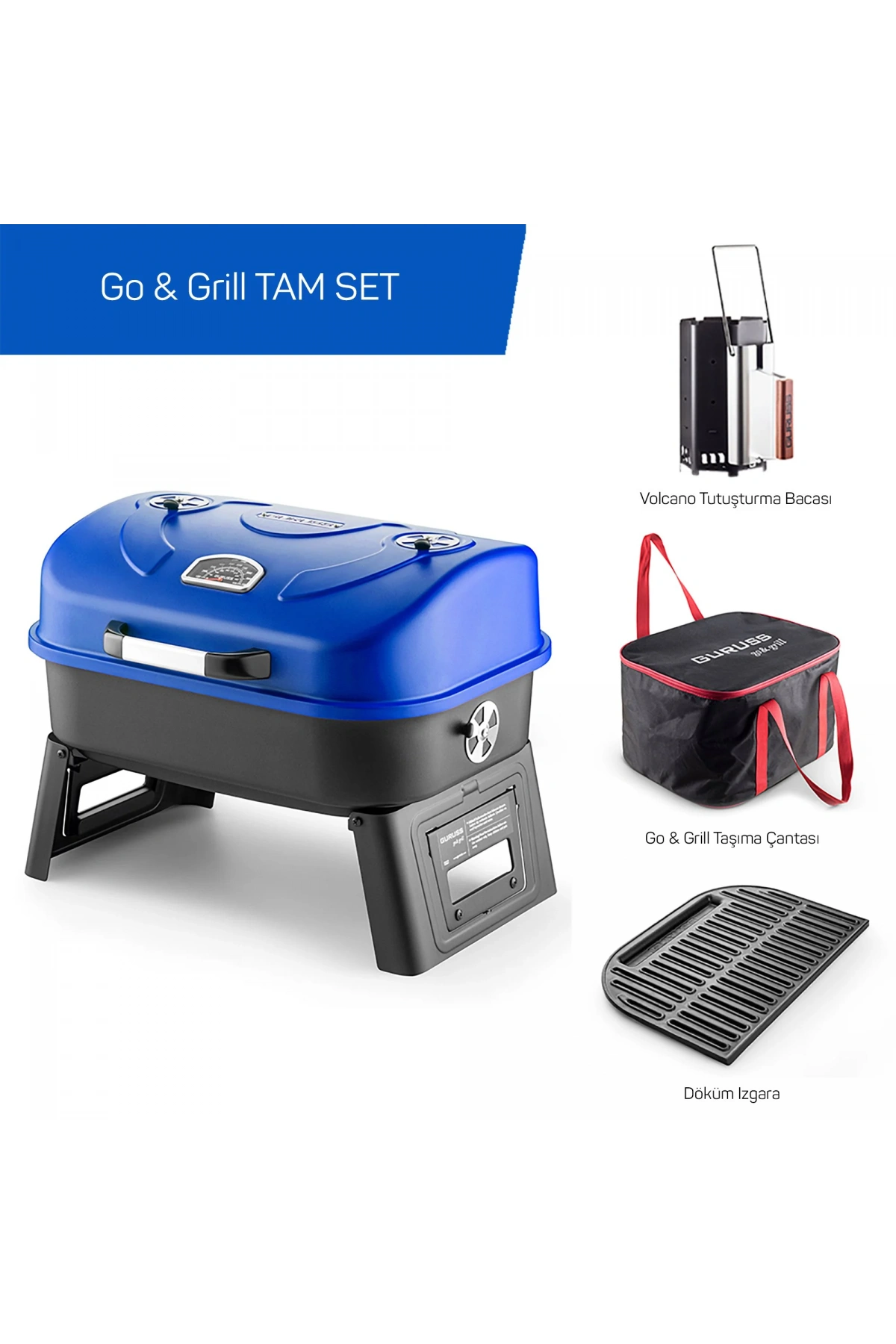 Guruss Go Grill Portatif Barbekü Mangal Tam Set (Gece Mavisi)
