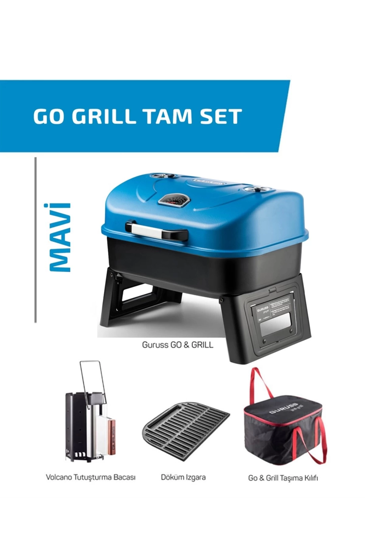 Guruss Go Grill Portatif Barbekü Mangal Tam Set (Mavi)