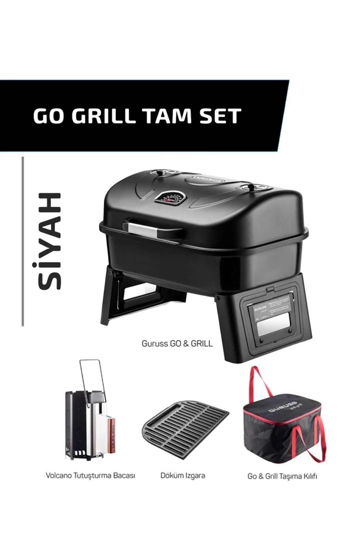 Guruss Go Grill Portatif Barbekü Mangal Tam Set (Siyah)