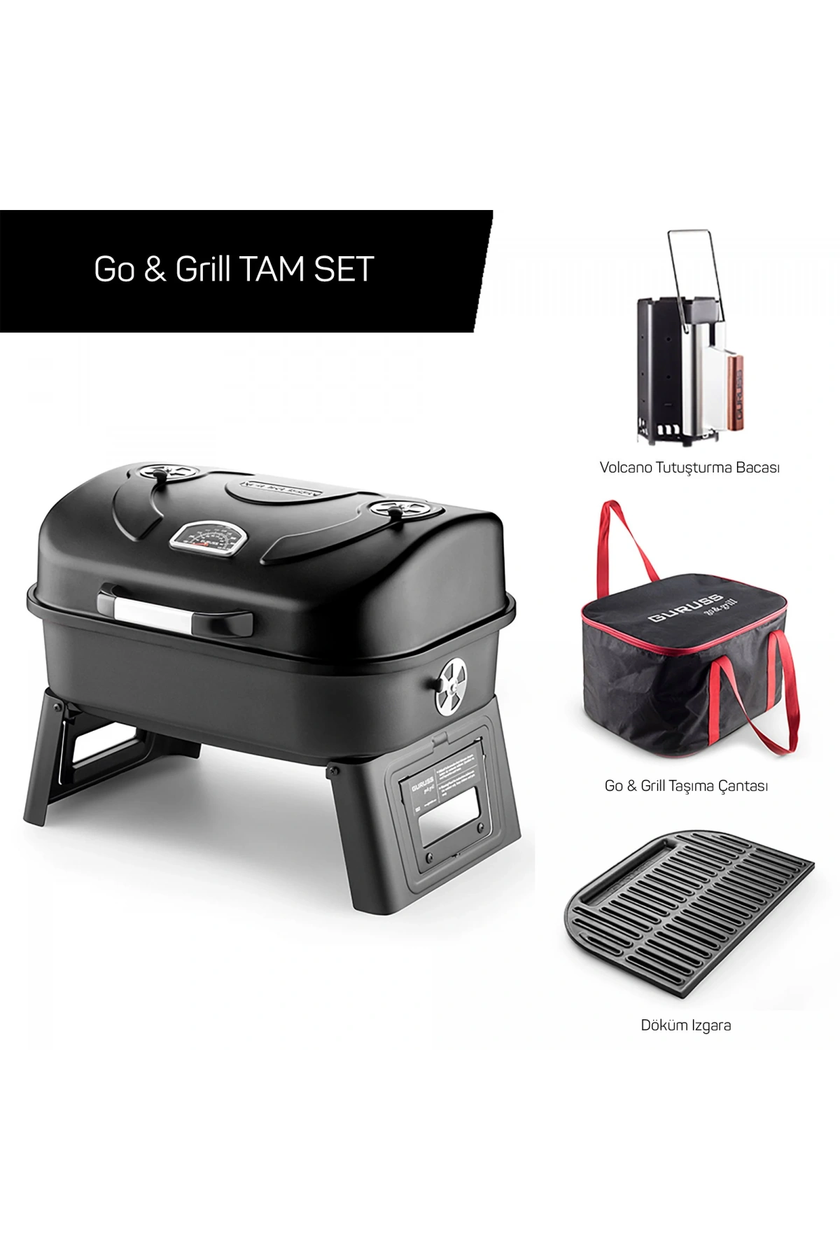 Guruss Go Grill Portatif Barbekü Mangal Tam Set (Siyah)