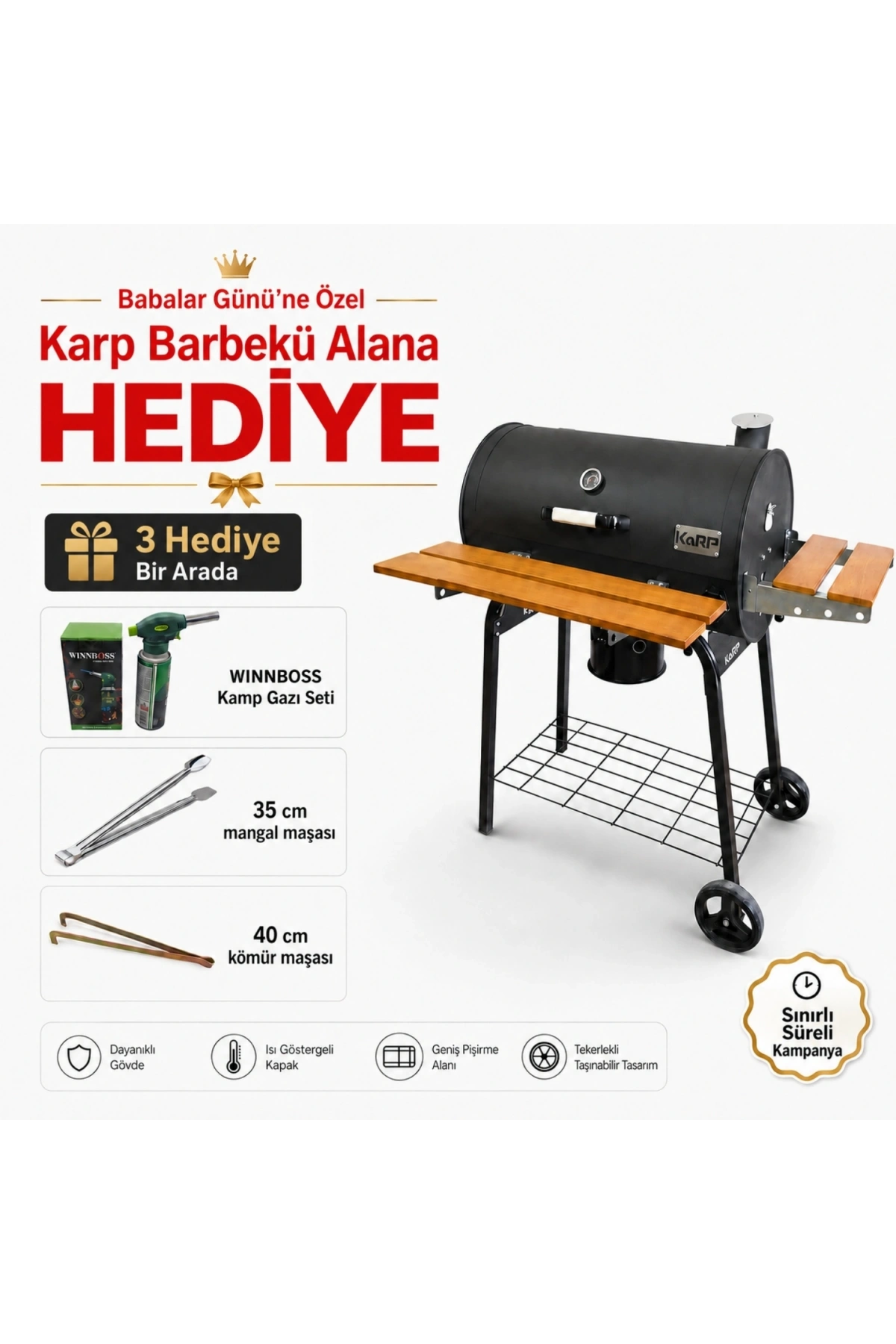 Karp 75 Kömürlü Mangal & Bbq (Kılıf ve Önlük Hediyeli)