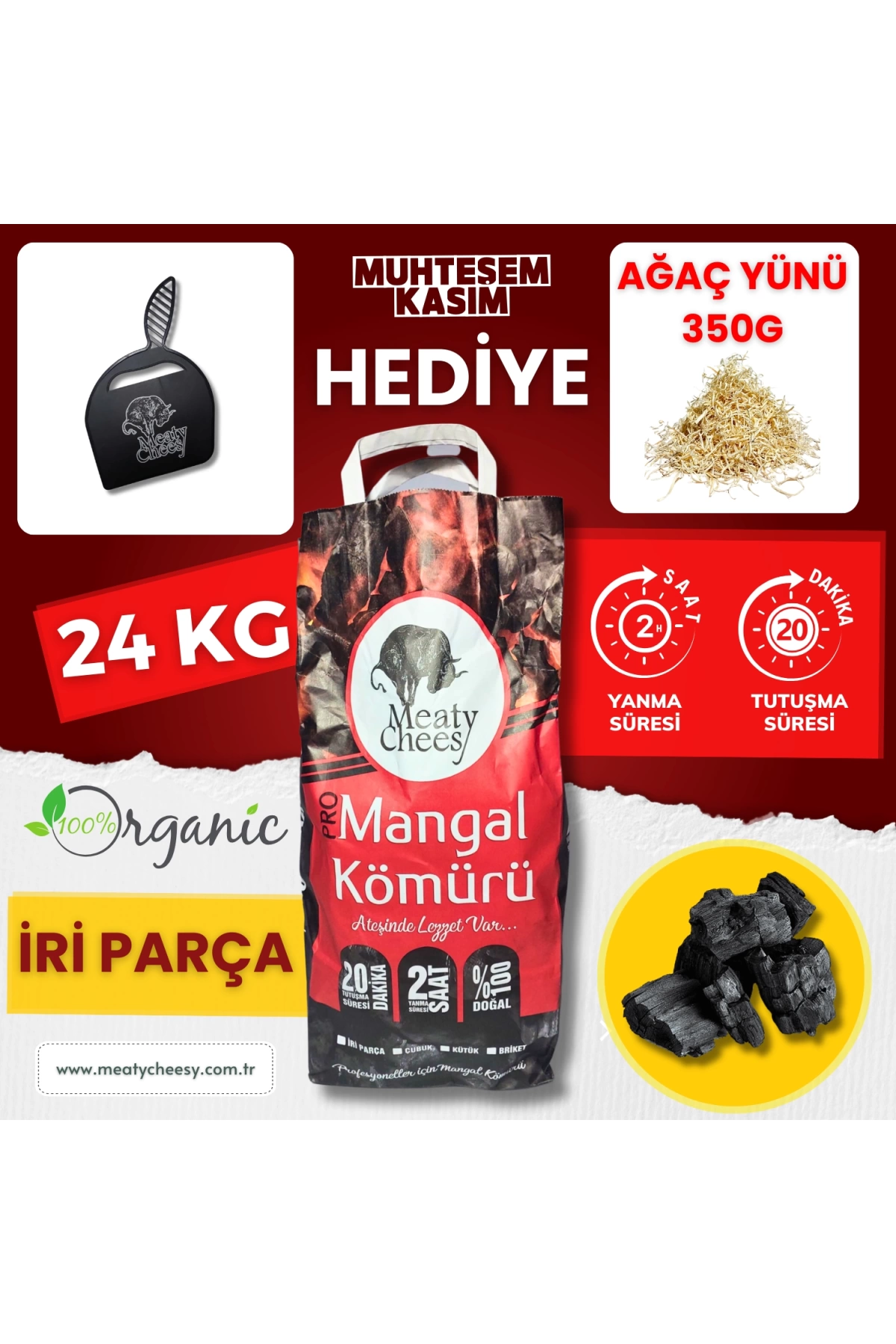 Kasıma Özel Hediyeli 24 kg - (İri Parça) Prime Bio Karbon Mangal & Barbekü Kömürü