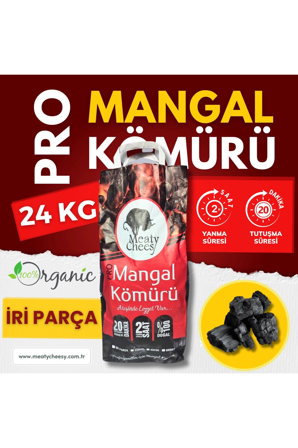 Meaty&Cheesy Prime Bio Karbon Mangal & Barbekü Kömürü (İri Parça) - 24 kg