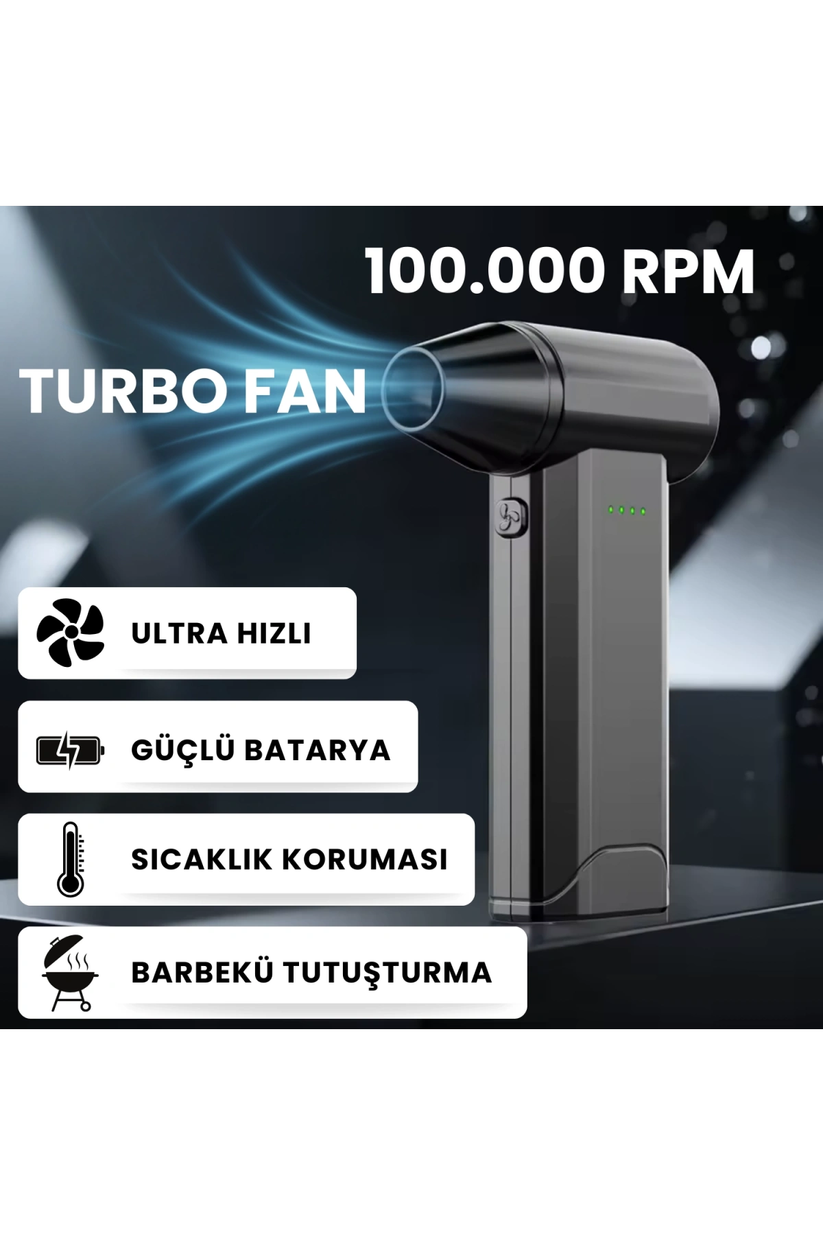 Şarjlı 100.000 RPM Mini Turbo Fan | Güçlü Sessiz Üfleyici, Kamp ve Seyahat İçin