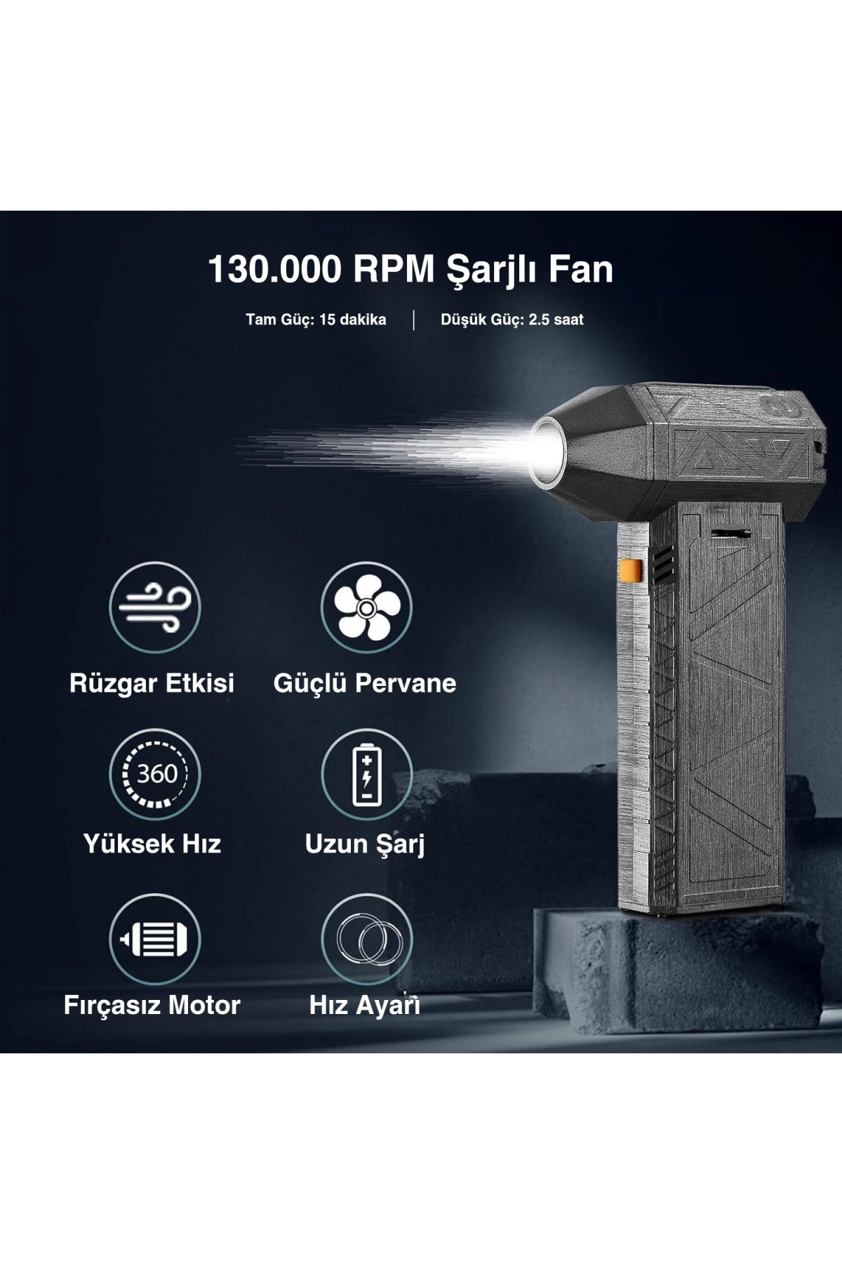 Şarjlı Fan 130.000 RPM Yüksek Güçlü Mini Üfleyici