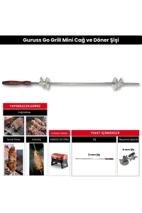 Mini Cağ ve Döner Şişi Paslanmaz Çelik Şiş + (2 Adet Et Sıkıştırma Aparatı) (Go Grill)
