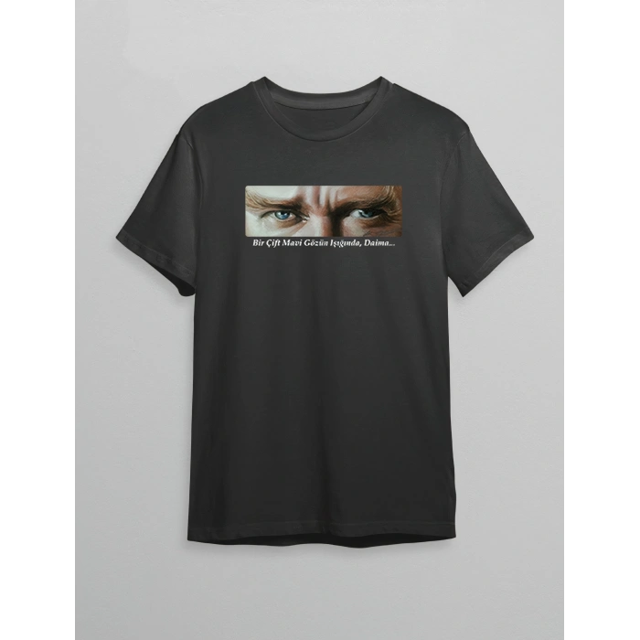 10 Kasım Atatürkü Anma Günü Baskılı Oversize Bisiklet Yaka T-shirt - Siyah