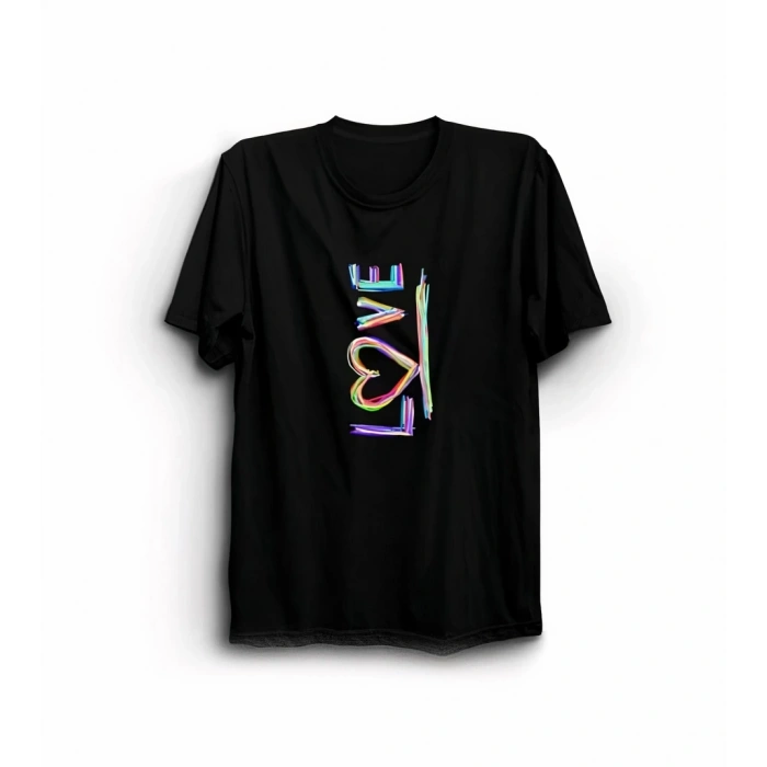 14 Şubat Sevgililer Günü Love Baskılı Oversize Bisiklet Yaka T-shirt - Siyah
