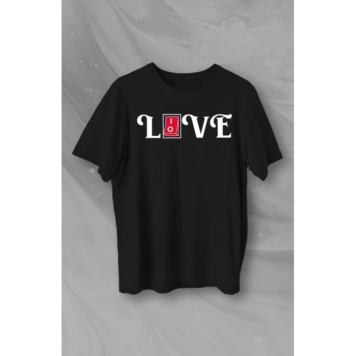 14 Şubat Sevgililer Günü Love Baskılı Oversize Bisiklet Yaka T-shirt - Siyah