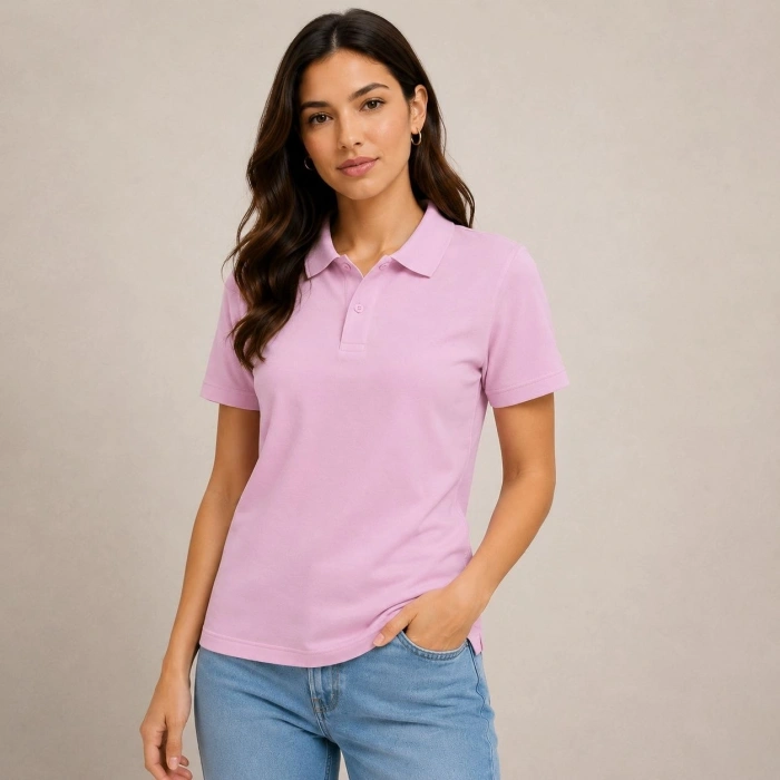 2li Kadın Polo Yaka Pike Kumaş Düğmeli Basic Tişört Günlük Rahat Kesim - Beyaz, Pembe