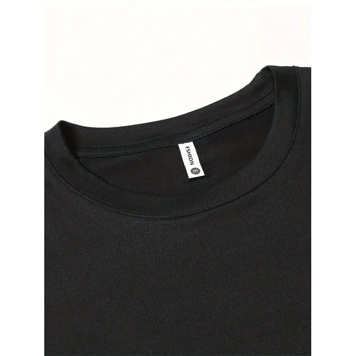 20/1 Penye Compack Baskılı Oversize Bisiklet Yaka Kısa Kol T-shirt - Siyah