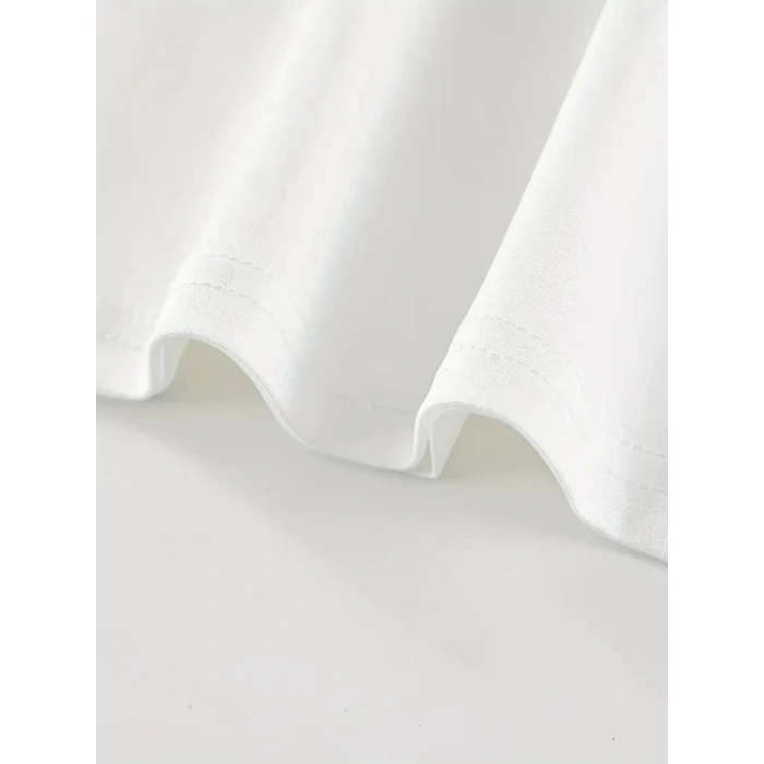 20/1 Penye Compack Baskılı Oversize Kısa Kol Bisiklet Yaka T-shirt - Beyaz